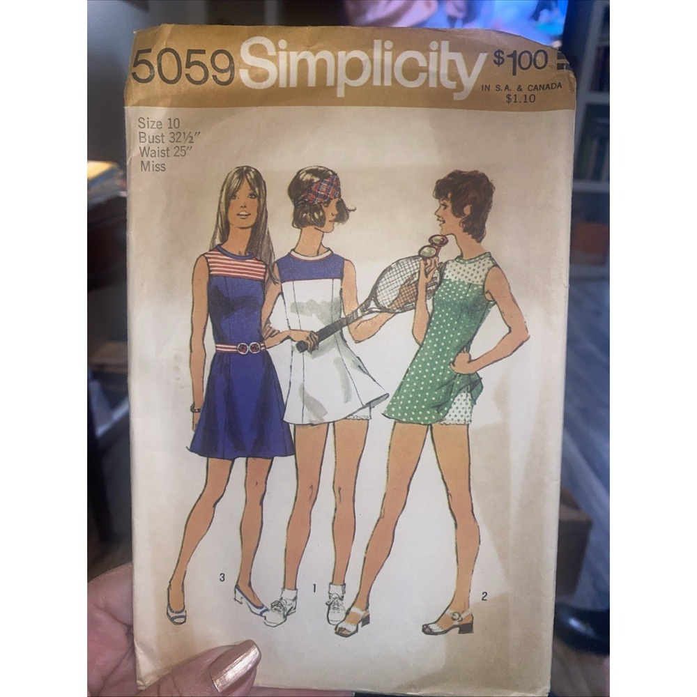 Vintage 1972 Simplicity 5059 Tennis Dress & Shorts Pattern Size 10 Retro 70s